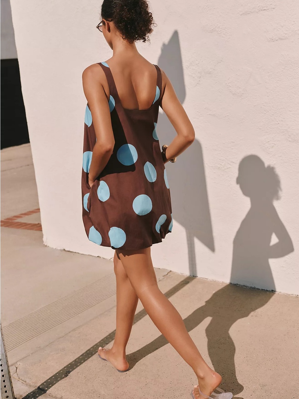 Anthropologie Maeve Maeve Poplin Bubble Mini Dress in Polka Dot Brown / Blue NWT - Picture 3 of 6